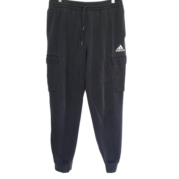 ADIDAS- MENS NAVY ELASIC WAIST TAPPER CUFF LEG SIDE POCKETS SWEATPANT SIZE LARGE - Picture 1 of 6